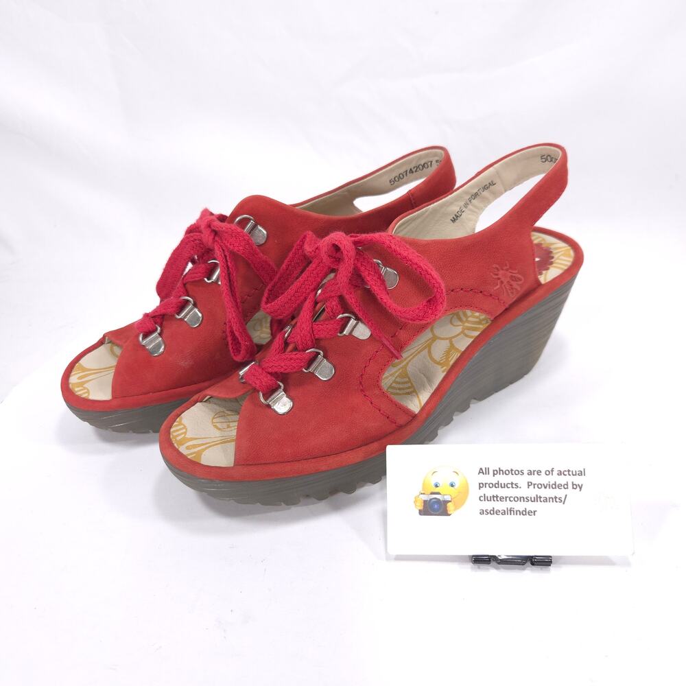 Fly London Casual Suede Wedge Sandal Womens Size 6.5 500742007 Red